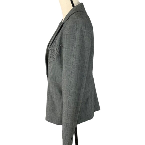 Oscar by Oscar de la Renta Jacket Women 14 Left Side Floral Gray Plaid 1 Button - Picture 3 of 9